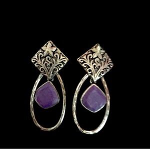 Charoite Handmade Drop 925 Silver Earrings
